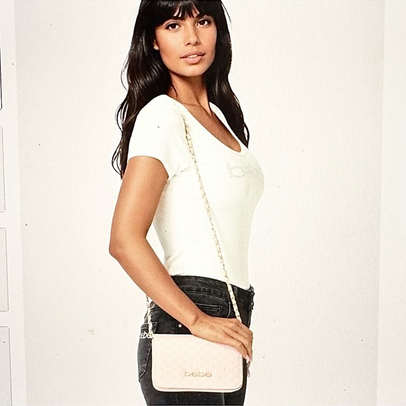 Bebe Cream Small Crossbody Bag with Gold Chain, Card Case and Wristlet NWT - Picture 2 of 11